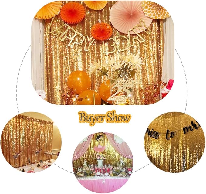 SquarePie Sequin Backdrop Less See Through Thick Background for Photography Glitter Curtain Party 6FT x 8FT Gold