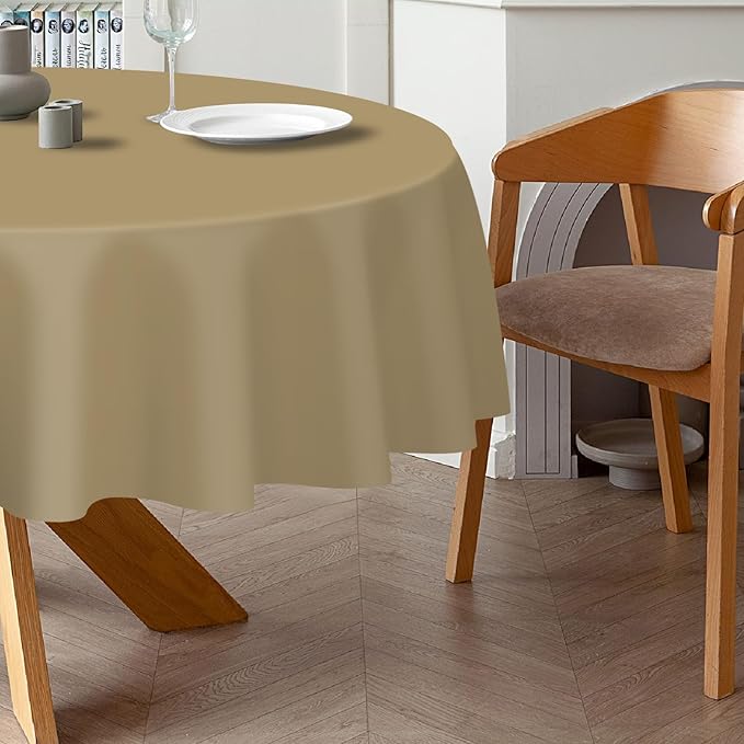 QIKSION Gold Round Tablecloth 6 Pack, 84 Inch Plastic Table Cover Disposable for Parties