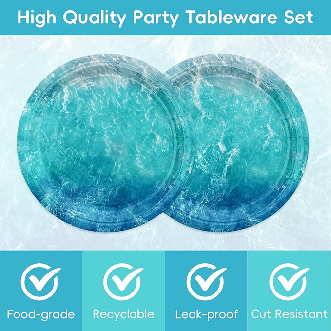 40pcs Ocean Themed Birthday Party Decorations Under the Sea Party,Ocean Waves Plates and Napkins,Suitable for 20 Guests