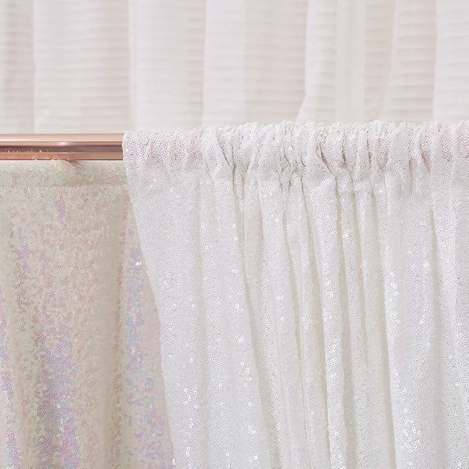 Poise3EHome 2Pcs 3Ft x 8Ft Sequin Backdrop Curtain, White Sequin Backdrop Curtain, Sequin Curtains for Party Wedding Sequence Backdrop