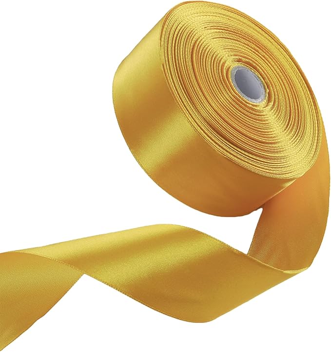 1-1/2 Inch Gold Satin Ribbon 50 Yards Solid Fabric Ribbons for Gift Wrapping, Crafts, Floral Arrangements, Wedding, Party, Holiday and Home Decor