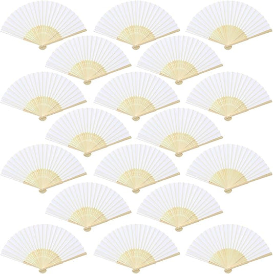 Aneco 18 Pieces White Handheld Cloth and Bamboo Folding Fans for Wedding Decoration, Church Gifts, Party Favors, DIY Decoration