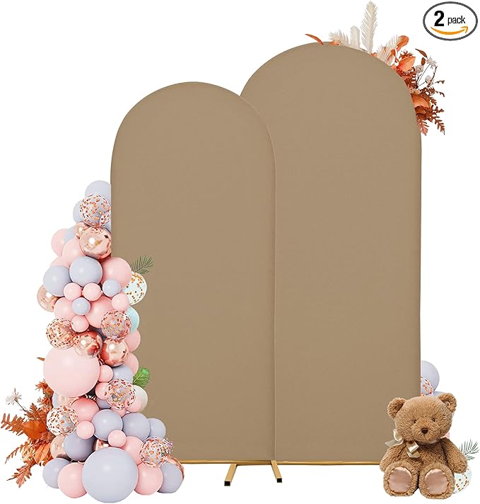Wedding Arch Covers Arch Backdrop Cover Arch Stand Covers 7.2FT 6FT Set of 2 Arch Cover Spandex Fabric Stretchy Backdrop for Wedding Birthday Party Decoration Baby Shower (Khaki)