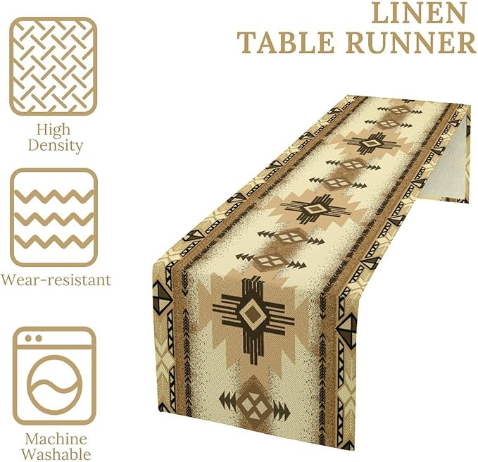 Aztec Table Runner Southwestern Ethnic Style Geometric Navajo Tribe Abstract Pattern Vintage Rustic Table Dinner Table Runner 13x90 Inch