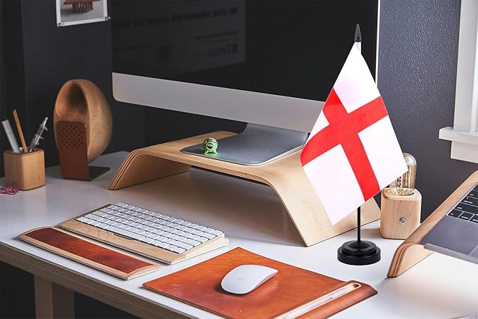 WXTWK 2 Pack England Flag England Deluxe Desk Flag Set - Mini Small Englander Table Office Flags with Black 12" Solid Pole Stand Base Classroom Meeting Desktop Decorations
