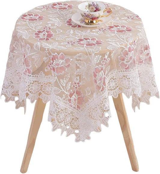 Round Embroidered Lace Tablecloth Vintage Decorative Exquisite Border Table Cover for Party Wedding Home Decorations, Round-70, White