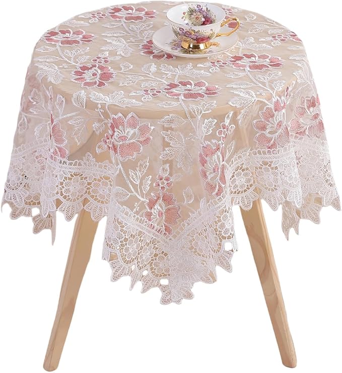 Round Embroidered Lace Tablecloth Vintage Decorative Exquisite Border Table Cover for Party Wedding Home Decorations, Round-35, White