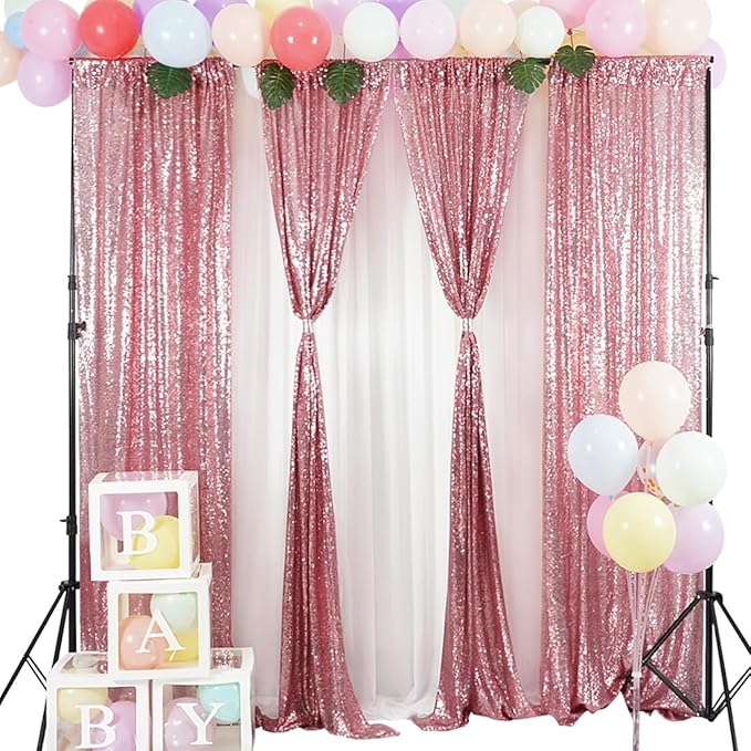 Juya Delight 4Pcs Fuchsia Pink Sequin Backdrop Curtains 2ftx8ft Shimmer Glitter Backdrop Curtain for Birthday Party Wedding Christmas Wall Decoration