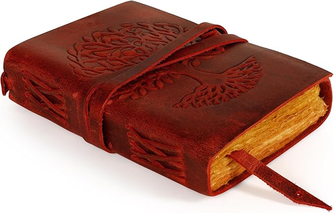 LUXEORIA Tree Of Life Leather Journal for Women and Men, Handcrafted Leather Journal for Writing Womens, Sketchbook, Travel Diary with Unlined Deckle Paper, Wine Red 6x8