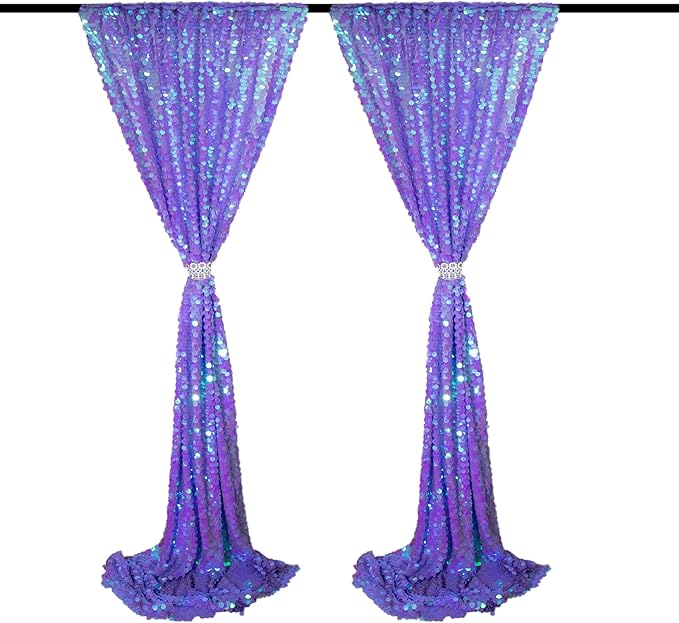 JYFLZQ Lavender Payette Sequin Backdrop Curtains 4ft x 8ft 2 Panels Purple Shimmer Backdrop Big Sequin Background Drapes Thick Glitter Photo Booth Backdrops for Girls Parties