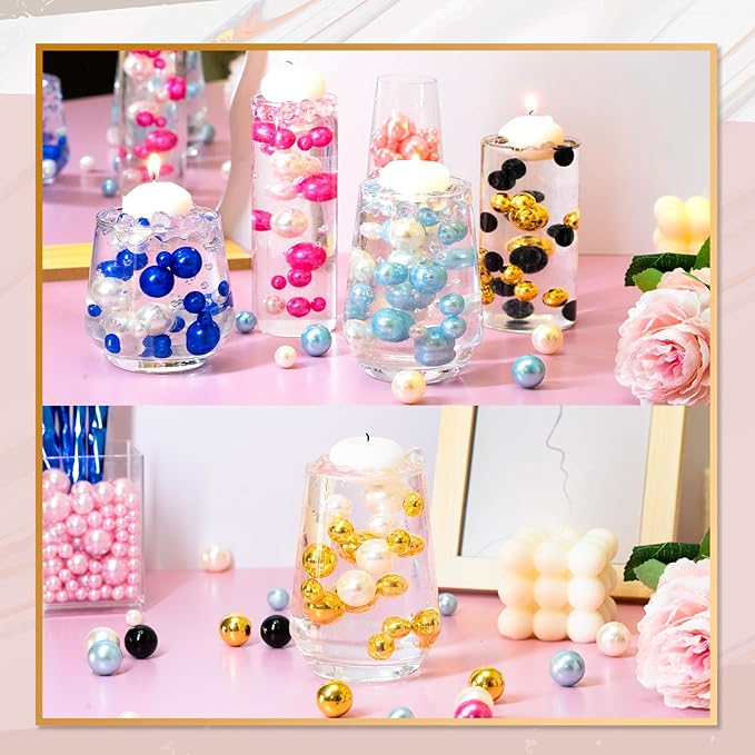 300Pcs Vase Filler Lightpink No Hole Faux Pearl Beads for Vase Filling Decorations, Candle Centerpieces, Wedding Centerpieces, Home Party Decor (8/14/20mm)