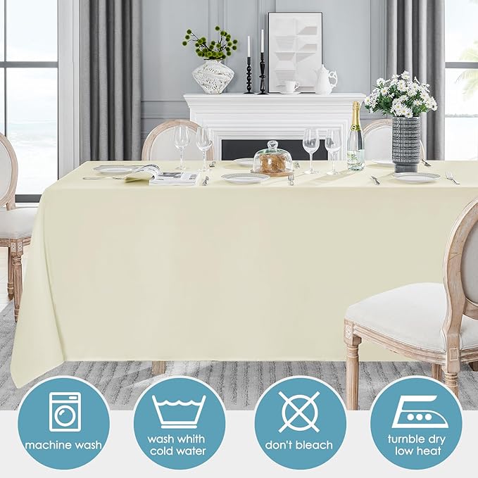 VidaFete Tablecloth 90 * 156inch Rectangle Table Cloth Polyester, Stain Wrinkle Resistant Polyester Dining Table Cover for Kitchen Dinning Party Wedding Rectangular Tabletop Buffet Decoration(Ivory)