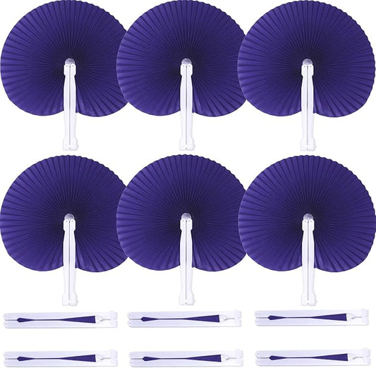 12 Packs Decorative Paper Folding Hand Fans Handheld,Purle Round Foldable Wedding Fans Chinese and Japanese Fans Bulk for Bridal Guest Church Party Favors Dancing Birthday DIY