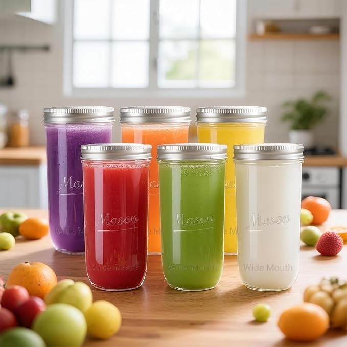 CycleMore 24 oz Wide Mouth Mason Jars, Canning Jars with Metal Airtight Lids and Bands, 12 Pack Glass Storage Jars for Fermenting, Pickling, Meal Prep, Overnight Oats, Jam, Jelly & DIY