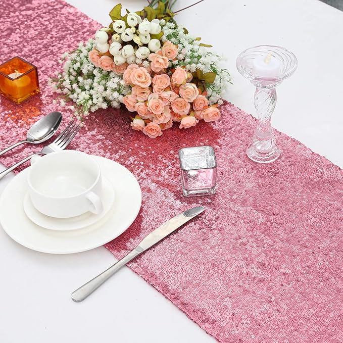 Eternal Beauty Fuchsia Pink Table Runner for Wedding, 2PCS-12x108 Sequin Table Runner Decorations for Birthday Parties, Banquets, Graduations,Christmas