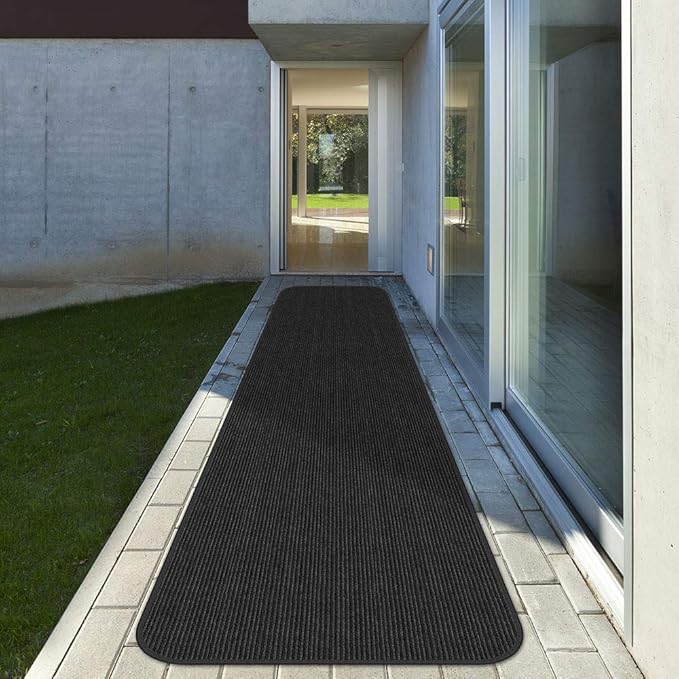 House, Home and More Indoor Outdoor Double-Ribbed Carpet Runner with Skid-Resistant Rubber Backing - Smokey Black - 4 Feet x 50 Feet