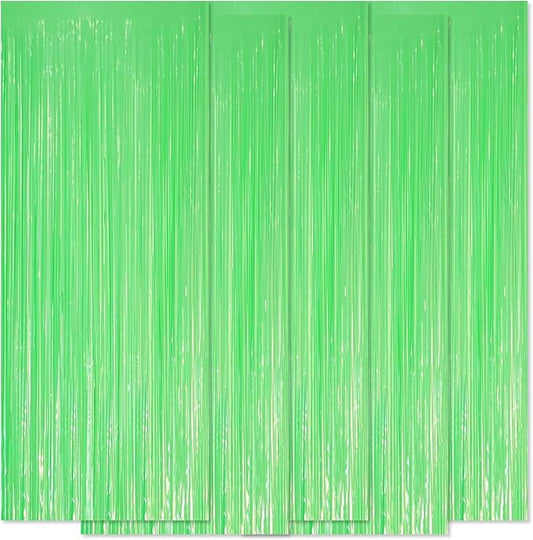 5 Pack Green Foil Curtain Backdrop 3.2ft x 8.2ft Tinsel Foil Fringe Curtains Macaron Photo Booth Streamer Backdrop for Party Decorations Birthday Baby Shower Bachelorette Holiday Decor (Pastel Green)