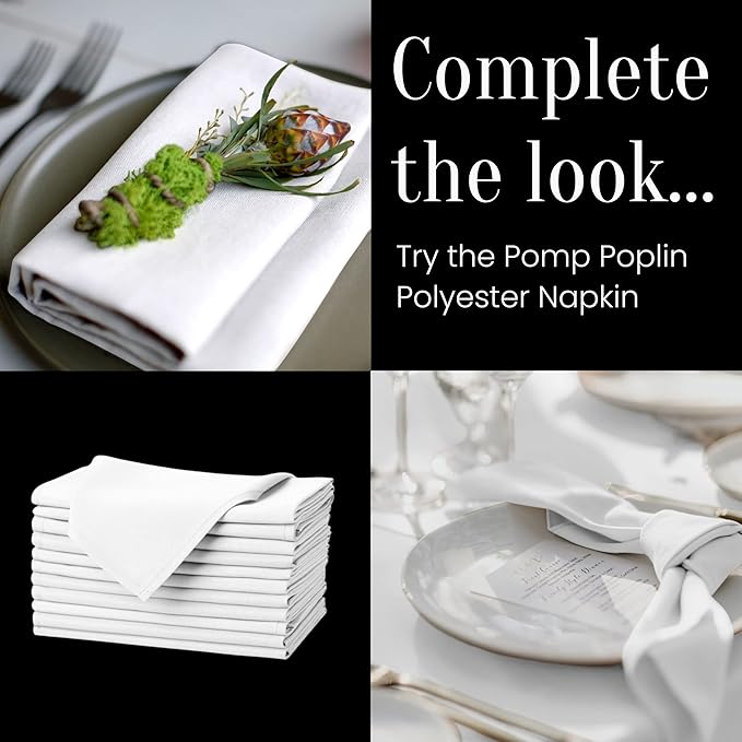 Pomp Black 70" x 70" Poplin Polyester Tablecloth (2 Pack) | Wrinkle + Stain Resistant Easy Care Premium Fabric | Fits Square or Round Table