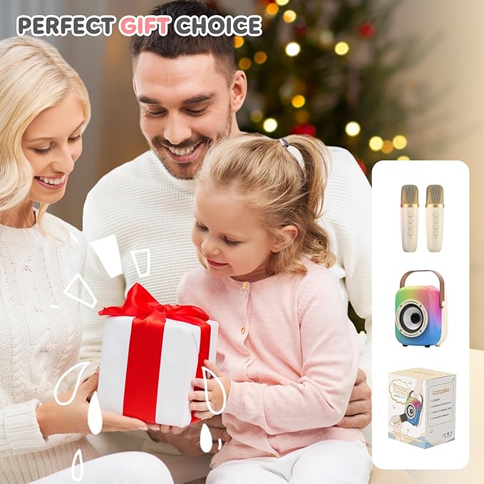 MOYU Mini Karaoke Machine for Kids: Portable Bluetooth Speaker Set with Two Wireless Microphones & Flowing Light Gifts for Girls Boys Toddler Adults Home Party