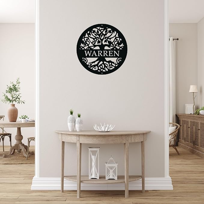 Personalized Tree of Life Metal Sign, Custom Last Name Signs Family Monogram, Made in USA