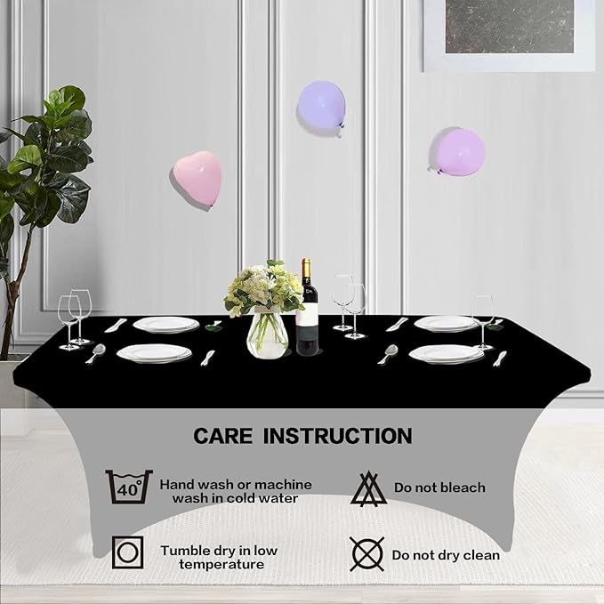 IVAPUPU 6FT Spring Table Cloth for Rectangular Fitted Events Stretch Black Table Covers Washable Cover Spandex Tablecloth Protector for Party, Wedding, Cocktail, Banquet, Festival
