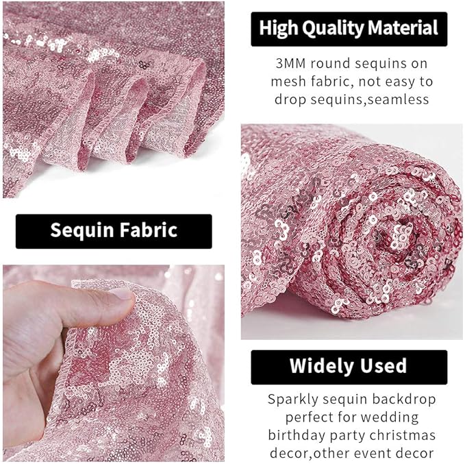 Hahuho Rose Pink Sequin Backdrop Curtain, 4PCS 2FTx8FT Glitter Backdrop Curtain for Parties, Christmas, Wedding, Banquet Decoration（4 Panels, 2FT x 8FT, Rose Pink）