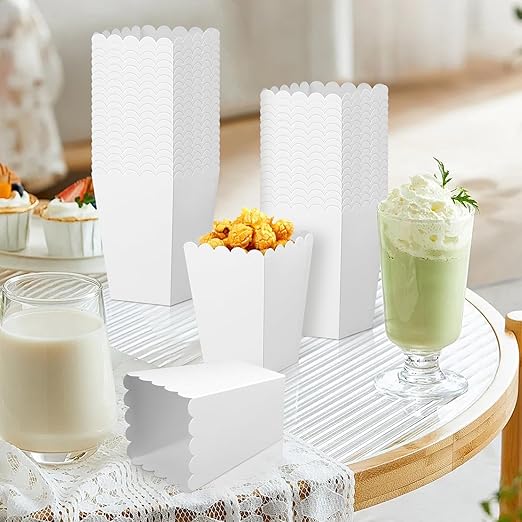 36 Pack Mini Popcorn Boxes for Party, Small Popcorn Cups Disposable for Movie Night, Carnival, Theater - Bulk White Popcorn Containers, 3 x 4.2 x 2.2 Inch