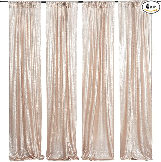 Poise3EHome Champagne Sequin Backdrop Curtains,4 Panels 2FTx8FT Glitter Background for Party Birthday Party Baby Shower Wedding Christmas Thanksgiving Holiday Festival Decor