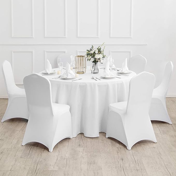Ascoza 2 Pack 132 Inch White Round Tablecloth in Polyester Fabric for Wedding/Banquet/Restaurant/Parties