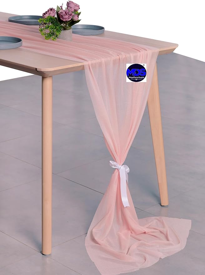 MDS Halloween Chiffon Table Runner - 20 Pack, 29 x 170 Inches, 14ft Each - Sheer Spooky Table Runners for Haunted House Parties, Trick-or-Treat Tables, Witchy Décor, Wedding & Events - Dusty Rose