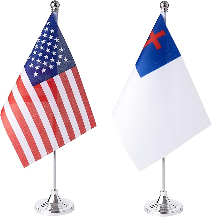 ZXvZYT 2 Pack American US Christian flag USA Christians table flag,Small Mini United States Religion and Belief Desk Flags With Stand Base,for Christian Party Events Celebration Decorations Supplies
