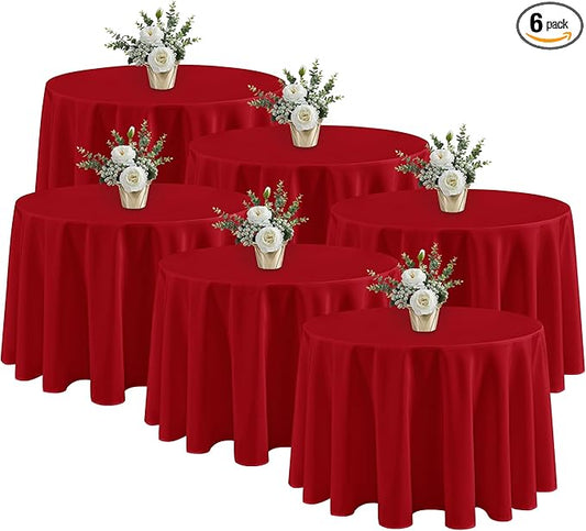 Fitable 6 Pack Red Tablecloths for Round Tables - 108 Inches in Diameter - Stain Resistant and Washable Table Clothes, Polyester Fabric Table Covers for Wedding, Party, Banquet, Formal Events