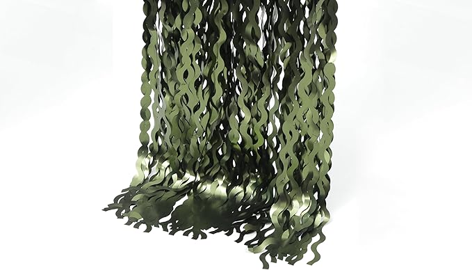 4 Pack Wavy Olive Green Streamers Backdrop Jungle Party Decorations - 3.3x6.6ft Foil Fringe Curtains Photo Booth for Dinosaur Animal St Patrick's Day Football Decor