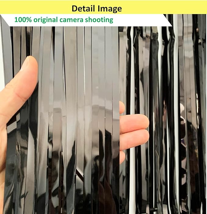 Black Foil Fringe Backdrop Curtains,2 Pack Tinsel Streamers Birthday Party Decorations,Black Fringe Backdrop for men birthday Decorations,Graduation/Prom/Emo/Wars/Halloween Party Decorations,3.3x6.6ft