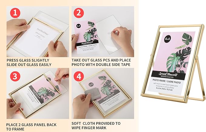 Gold 10x12'' Floating Frame Set of 2,For Photo Sizes 5x7'', 7x9'', 810'', 8.5x11'', Metal Frames for Tabletop/Shelf Display,Classy Gift Choice for Wedding,Birthady,Home or Office Decor
