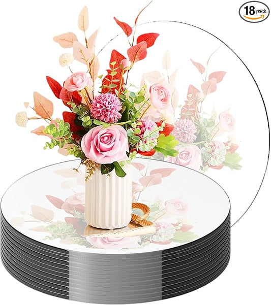 18 Pack Round Mirror Trays, Non Glass Acrylic Round Mirror Centerpieces for Wedding Tables Candle Plate Circle Mirrors Wall Mirror Tiles for Centerpieces Crafts Christmas Decorations (12inch,8inch)