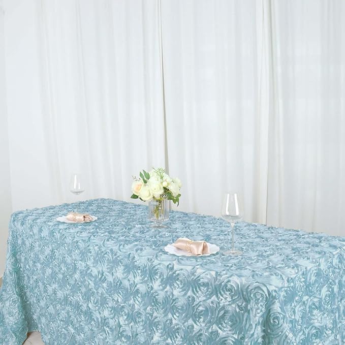 Efavormart 90"x132" Wholesale Rectangle Table Cover Light Blue Grandiose Rosette 3D Satin Tablecloth for Wedding Party Event