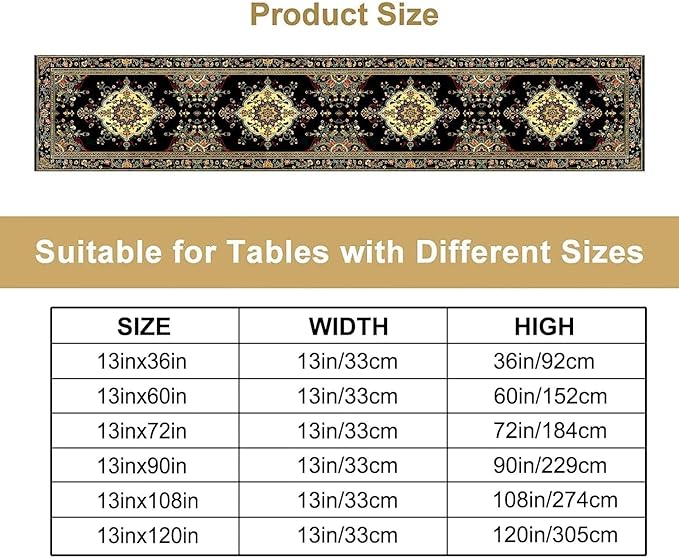 Colorful Boho Flower Table Runner, Vintage Rustic Farmhouse Paisley Hand Drawing Print Pattern for Home Kitchen Table Decor Dining Coffee Room Garden Party Decor 13x60in