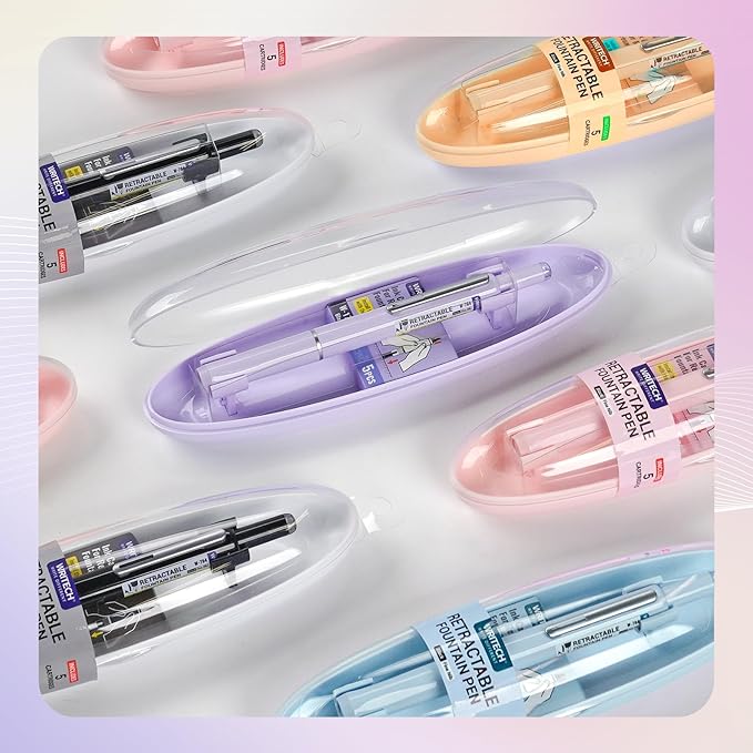 WRITECH Fountain Pen Fine Nib: Retractable Black Ink Pens Set Includes 5 Ink Cartridges Smooth Writing for Calligraphy Sketching Journaling Gift (Purple)