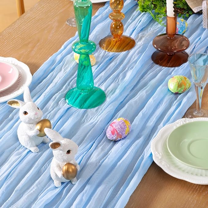 Baby Blue Cheesecloth Table Runner Fall Table Runner Boho Gauze 120 Inches Light Blue Cheese Cloth Fall Table Decorations for Thanksgiving Wedding Bridal Baby Boy Shower Birthday Party