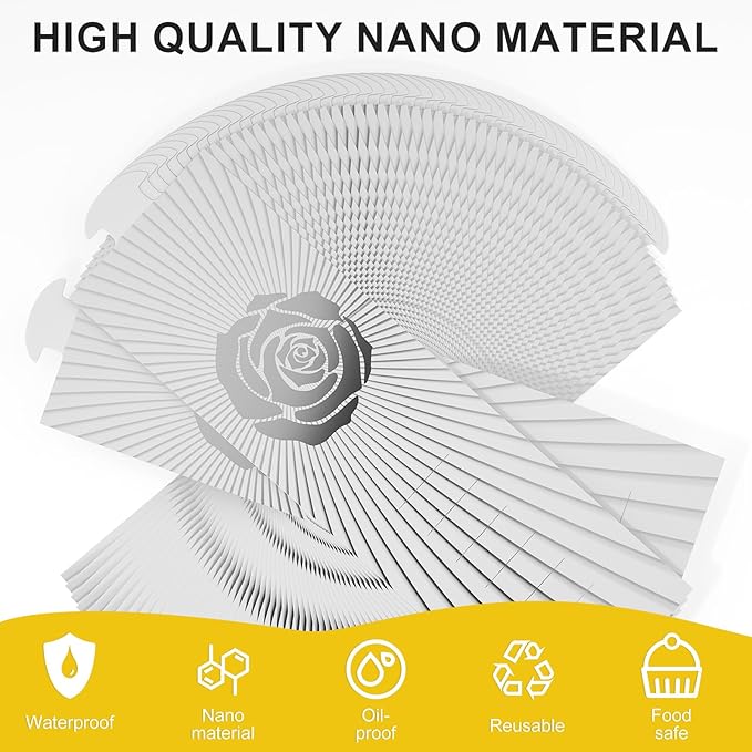 Polymer Material Reusable Napkin Band, Glue-Free Tear-Proof Water Resistant Oil-Proof Napkin Bands Set of 50(Front Silver Rose and Back Silver Color), 6 Adjustable Sizes Napkin Rings