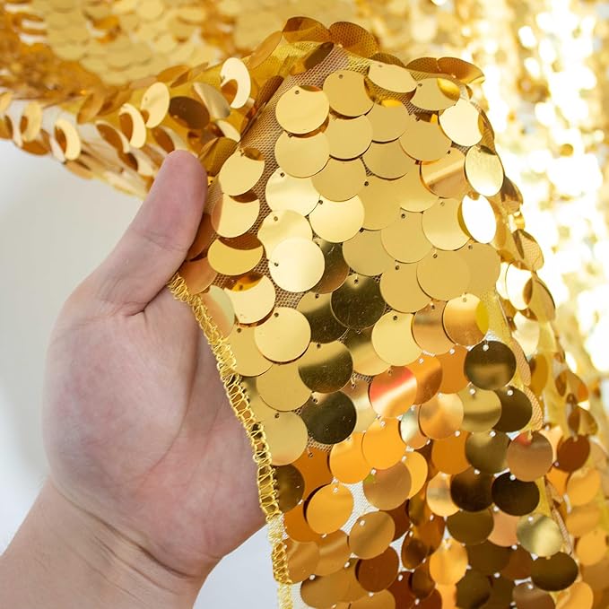 JYFLZQ Gold Payette Sequin Backdrop Curtains 8ft x 8ft 1 Panel Shimmer Wall Backdrop Big Sequin Background Thick Glitter Photo Booth Backdrops for Birthday Wedding Prom Parties