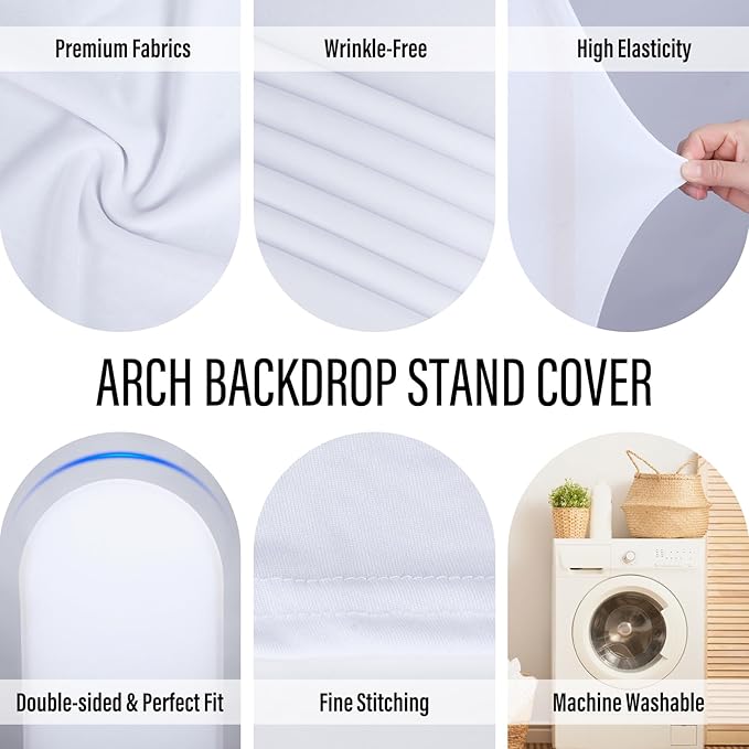 LEBENGURU Upgraded 5FT Wedding Arch Cover, White Spandex Fitted Arch Backdrop Cover, Round Top Chiara Stand Covers for Birthday Party Baby Shower Banquet Balloon Décor