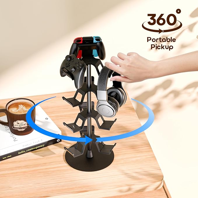 Nargos Universal Controller Holder for Xbox PS5 PlayStation 4 Switch Pro Gamepad, Rotating Headset Tree Stand Organizer, 4 Tier, Gamer Gifts