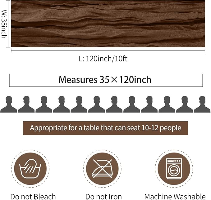 6 Pack Brown Cheesecloth Table Runner 35x120 Inch Gauze Coffee Table Runner Rustic Boho Cheese Cloth Sheer Runner for Wedding Baby Shower Bridal Shower Birthday Party Fall Decorations