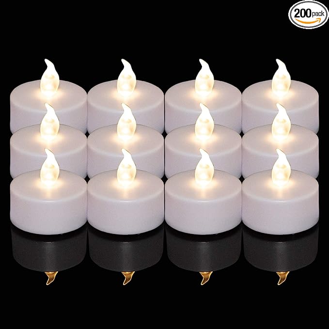Tea Lights, 200PACK Flameless LED Tea Lights Candles, Flickering Warm White, 200 Hours Battery-Powered Tea Light, Ideal Party, Wedding, Birthday, Gifts Home Decoration