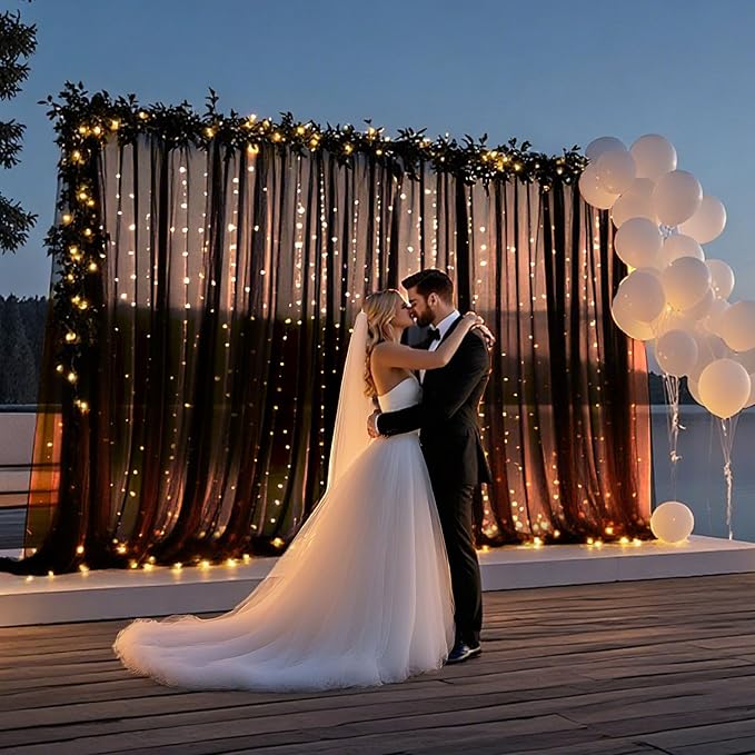 10×10ft Tulle Backdrop Curtains with Lights String - 300LED Fairy Lights Sheer Curtain Backdrop for Weddings Baby Shower and Birthday Party Decorations(6 Panels 5×10ft)