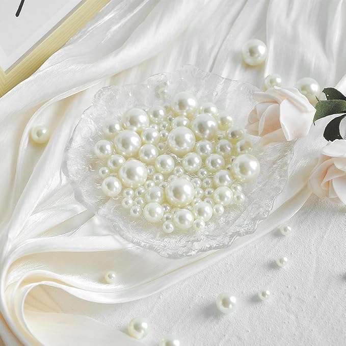 260Pcs Cream Glossy Beads - 6mm, 14mm, 18mm Round Plastic Pearl Beads for Centerpiece Decor, Wedding, Birthday, Christmas Party, Home Decor