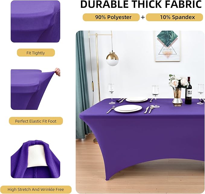 2-Pack 8ft Spandex Table Covers for Rectangle Folding Tables - Washable Elastic Tablecloth - Ultimate Fitted Table Protector for Birthday Parties, Trade Shows, Banquet