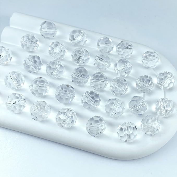 50 PCS 10mm Crystal Glass Beads Round Multiple Faceted Loose Spacer Glass Beads for DIY Handcrafte Bracelet Necklace Earring Jewelry Making(Transparent)